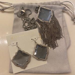 Kendra Scott silver and light grey necklace and earrings set